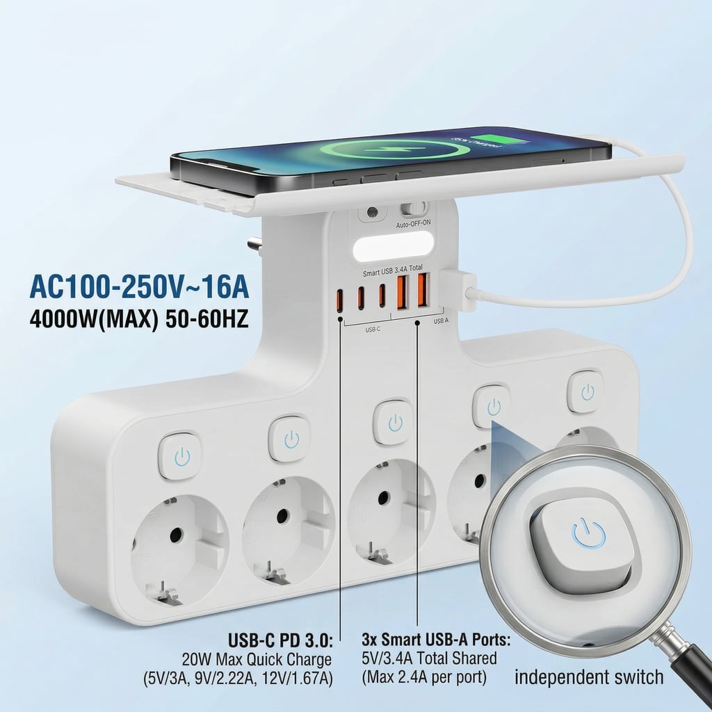 Wall Power Strip EU Plug Indep - Phone Accessories Hooks 评论和价格